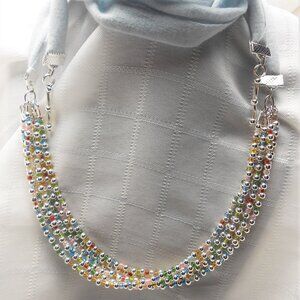 Handmade ribbon necklace with 3mm glass and metal beads - No. 725